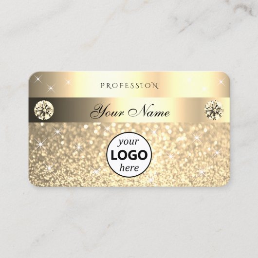 グラマラスなゴールデンきらめくグリッタースターとロゴ 名刺 (正面)