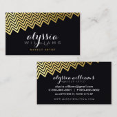 グラマラスなシェブロン模様の光沢のある金ゴールドフォイルブラック 名刺 (正面/裏面)