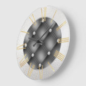 グラマラスなシルバーと金ゴールドオンブラック ラージ壁時計 (傾斜)