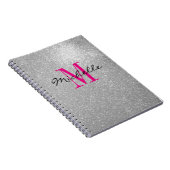 グラマラスなシルバーグリッターモノグラムスパイラルノート ノートブック (右側)