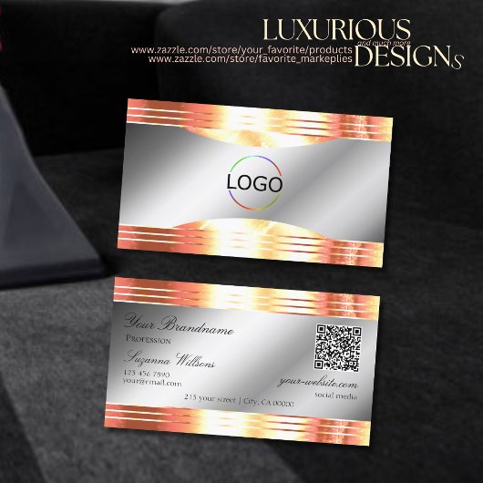 グラマラスなシルバーシメリーバラ金ゴールドロゴQRコード 名刺