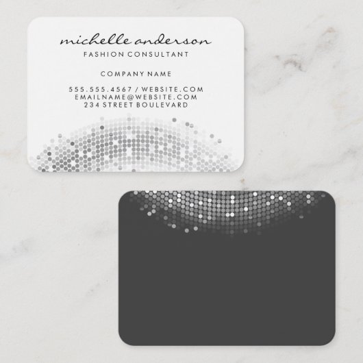 グラマラスなシルバーシークインホワイトグレー 名刺 (正面/裏面)