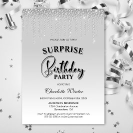 グラマラスなシルバーダイヤモンドサプライズ誕生日パーティー 招待状
