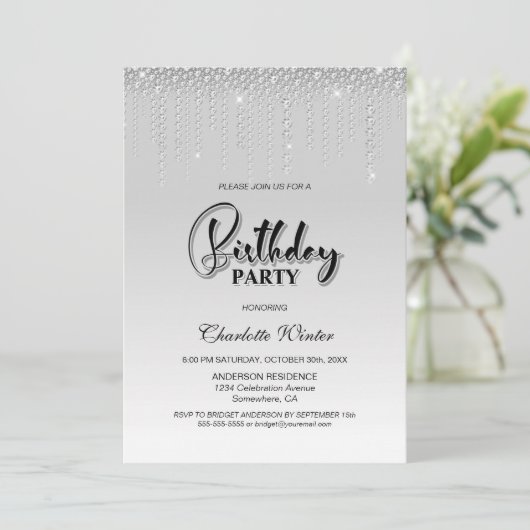 グラマラスなシルバーダイヤモンドバースデーパーティー 招待状 (スタンド正面)