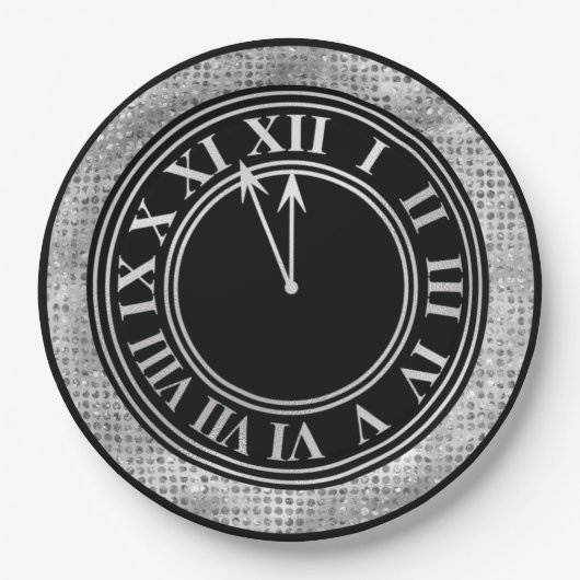 グラマラスなシルバーダイヤモンド新年の時計 ペーパープレート (正面)