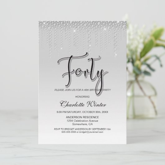 グラマラスなシルバーダイヤモンド40歳の誕生日パーティー 招待状 (スタンド正面)