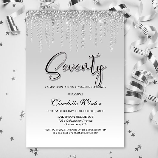 グラマラスなシルバーダイヤモンド70thバースデーパーティー 招待状