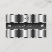 グラマラスなシルバーブラックきらめくダイヤモンド追加ロゴ 名刺 (正面)