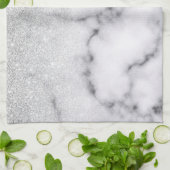 グラマラスなシルバーホワイトグリッター大理石グラデーション キッチンタオル (折り畳み)