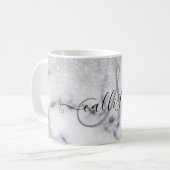 グラマラスなシルバーホワイトグリッター大理石グラデーション コーヒーマグカップ (正面左)