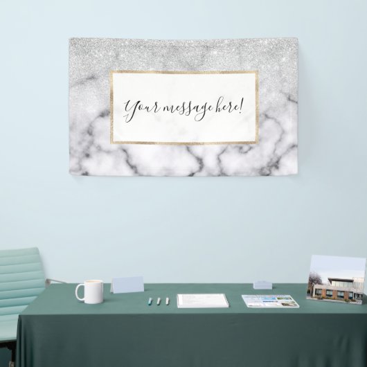グラマラスなシルバーホワイトグリッター大理石グラデーション 横断幕 (トレードショー)