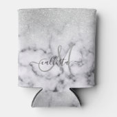 グラマラスなシルバーホワイトグリッター大理石グラデーション 缶クーラー (正面)