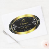 グラマラスなダイアモンブラック金ゴールドデコール製品ラベル 楕円形シール (封筒)