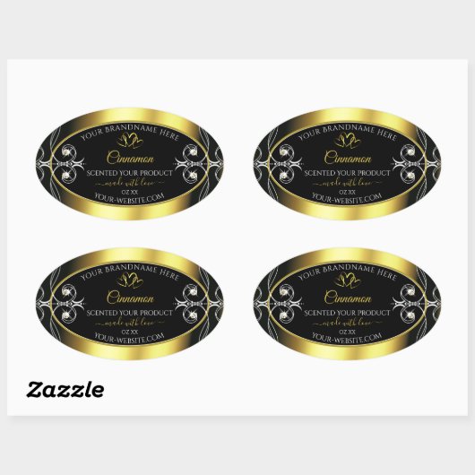 グラマラスなダイアモンブラック金ゴールドデコール製品ラベル 楕円形シール (シート)