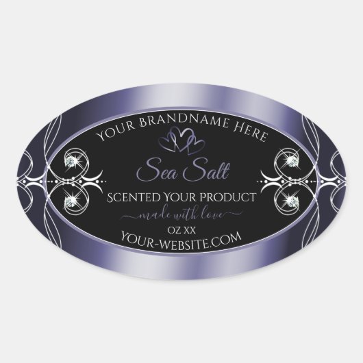 グラマラスなダイヤモンドブラックブルーデコールプロダクトラベル 楕円形シール (正面)
