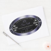 グラマラスなダイヤモンドブラックブルーデコールプロダクトラベル 楕円形シール (封筒)