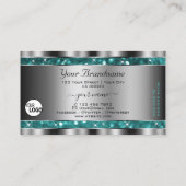 グラマラスなティール（緑がかった色）グリッタースター追加ロゴシルバーデコール 名刺 (裏面)