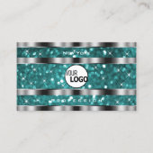 グラマラスなティール（緑がかった色）グリッタースター追加ロゴシルバーデコール 名刺 (正面)