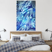グラマラスなトルコイズとホワイトボタニカルスケッチ キャンバスプリント (インサイチュ (寝室))