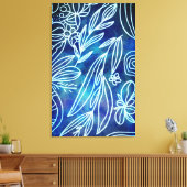 グラマラスなトルコイズとホワイトボタニカルスケッチ キャンバスプリント (インサイチュ (リビング))