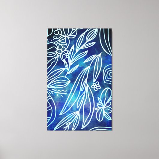 グラマラスなトルコイズとホワイトボタニカルスケッチ キャンバスプリント (正面)