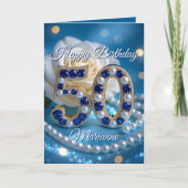 グラマラスなネイビーブルーの宝石と真珠50誕生日 カード (正面)