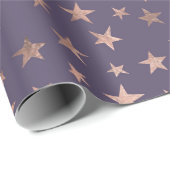 グラマラスなバラゴールドフォイルとラベンダースターズ ラッピングペーパー (ロールコーナー)