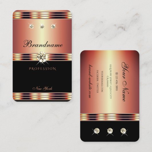 グラマラスなバラ金ゴールドブラックウィズきらめくダイヤモンド 名刺 (正面/裏面)
