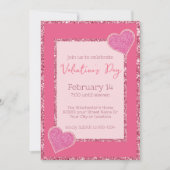 グラマラスなバレンタインデーピンクグリッターハート 招待状