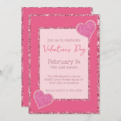 グラマラスなバレンタインデーピンクグリッターハート 招待状