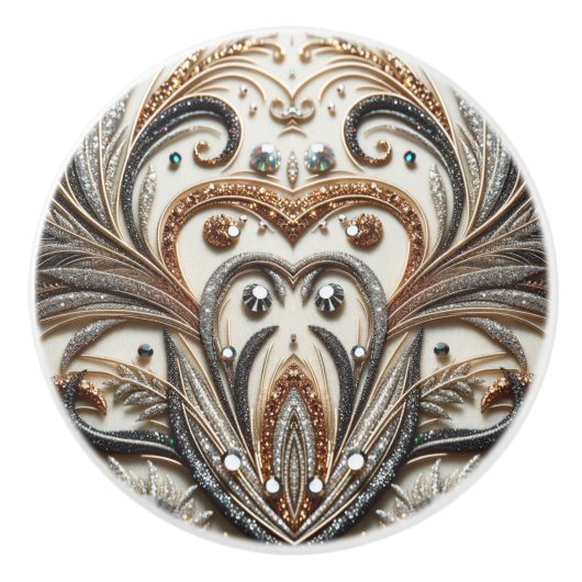 グラマラスなバロックデザインとグリッター&宝石 セラミックノブ (正面)