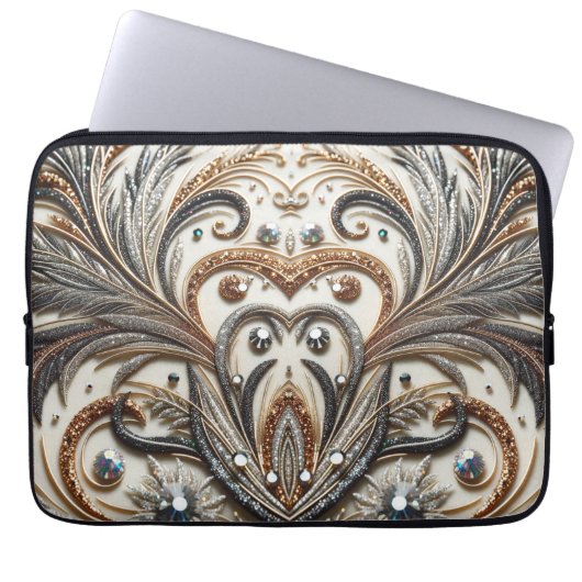 グラマラスなバロックデザインとグリッター&宝石 ラップトップスリーブ (正面)