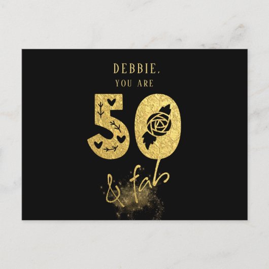 グラマラスなバーチャルブラックと金ゴールド50 & Fab誕生日 インビテーションポストカード (正面)