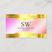 グラマラスなパステルピンク縁ど金ゴールドウィズモノグラム 名刺 (正面)