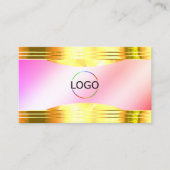 グラマラスなパステルピンク縁ど金ゴールドロゴQRコード 名刺 (正面)