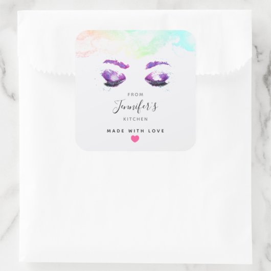 グラマラスなパープルアイズ&ブロウズウォーターカラーキッチン スクエアシール (バッグ)