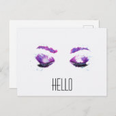 グラマラスなパープルアイズ&ブロウズウォーターカラーハロー ポストカード (正面/裏面)