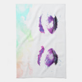 グラマラスなパープルアイズ&ブロウズウォーターカラー キッチンタオル (縦)