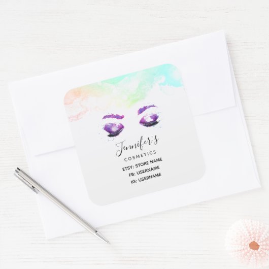 グラマラスなパープルアイズ&ブロウズウォーターカラー スクエアシール (封筒)