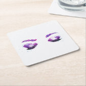 グラマラスなパープルアイズ&ブロウズウォーターカラー スクエアペーパーコースター (アングル)