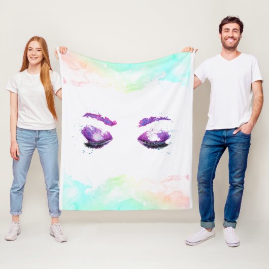 グラマラスなパープルアイズ&ブロウズウォーターカラー フリースブランケット (インサイチュ)