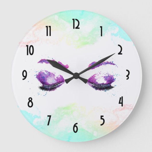 グラマラスなパープルアイズ&ブロウズウォーターカラー ラージ壁時計 (正面)