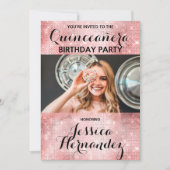 グラマラスなピンクのグリッターシークンズ写真キンセアニラ 招待状 (正面)