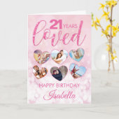 グラマラスなピンクグリッター21歳の誕生日フォトコラージュ カード (黄色い花)