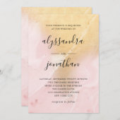 グラマラスなブッシュピンクとゴールドの大理石のようなデザイン | 結婚式 招待状 (正面/裏面)