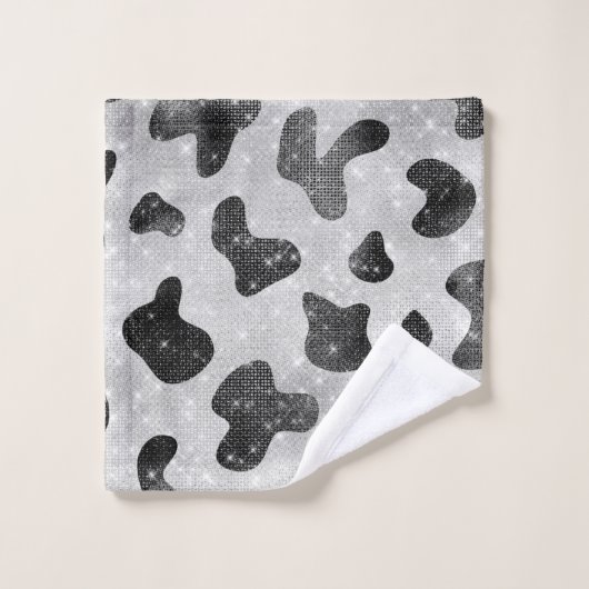 グラマラスなブラックスパークリーグリッターシークインズカウズプリント ウォッシュタオル (ウォッシュタオル)