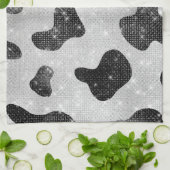 グラマラスなブラックスパークリーグリッターシークインズカウズプリント キッチンタオル (折り畳み)