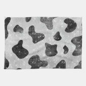 グラマラスなブラックスパークリーグリッターシークインズカウズプリント キッチンタオル (横)