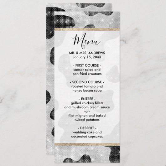 グラマラスなブラックスパークリーグリッターシークインズカウズプリント メニュー (正面/裏面)