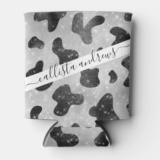 グラマラスなブラックスパークリーグリッターシークインズカウズプリント 缶クーラー (正面)